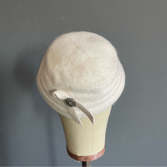 Vintage Ivory Angora Wool Cloche Hat Bow Detail Soft Minimal Luxe Dainty French main image 4